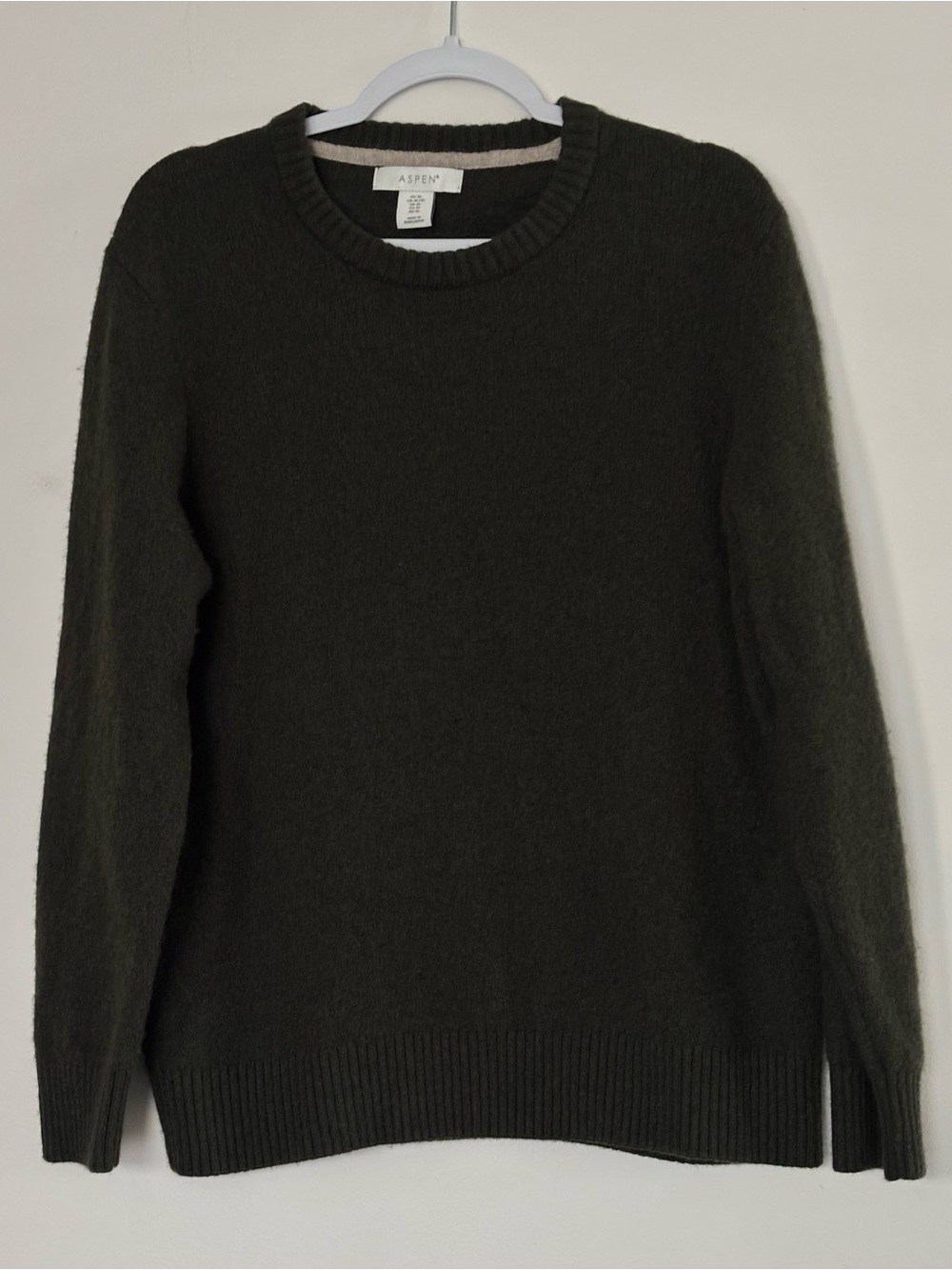 Aspen Men's Crewneck Sweater in Dark Olive Lambswool - size US XL